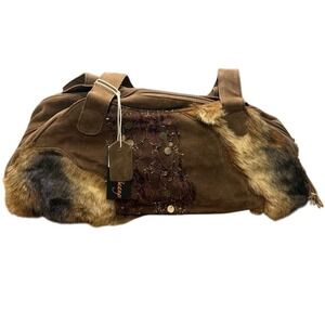 Ga‎ Baangs Suede Fur Trim Purse Handbag brown vintage